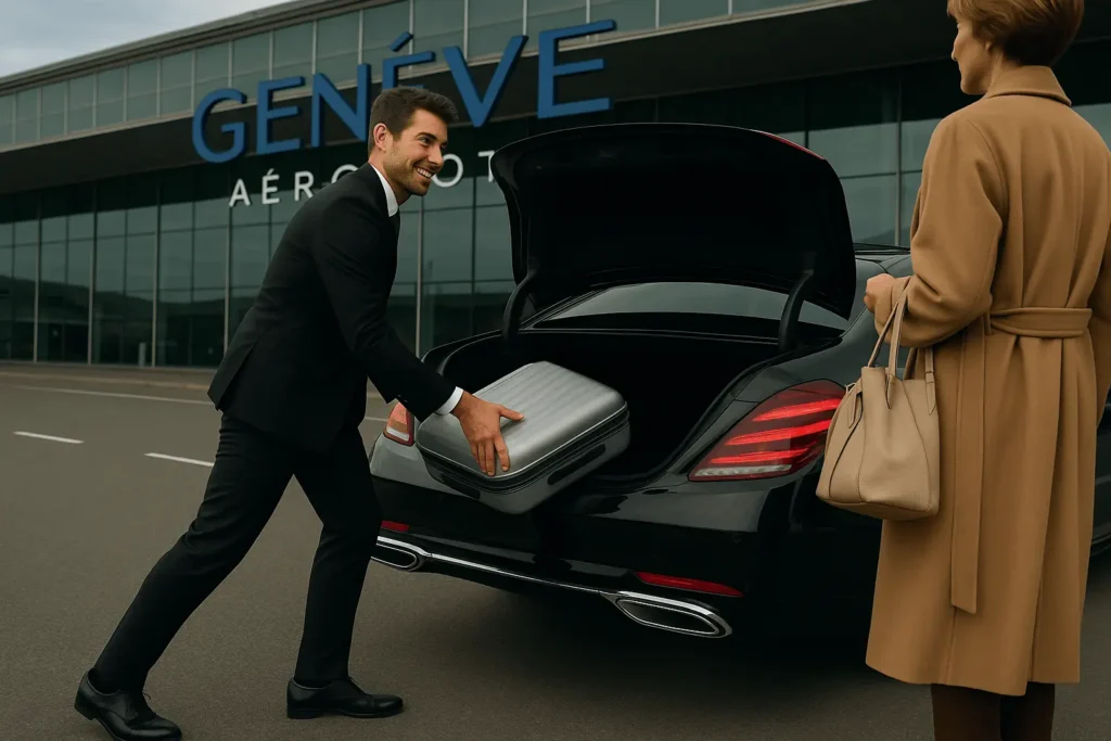 Chauffeur picking up a lady at Geneva airport